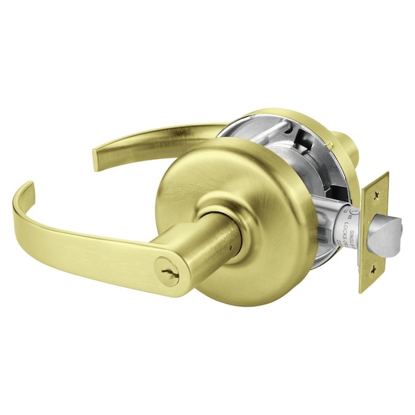 Grade 2 Entrance or Office Cylindrical Lock, Princeton Lever, Conventional Cylinder, Satin Brass Fin